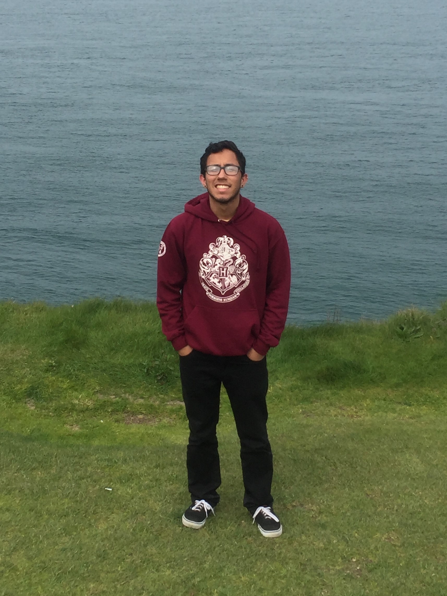 Michael Duarte on the Island of Carrickarede after crossing the rope bridge